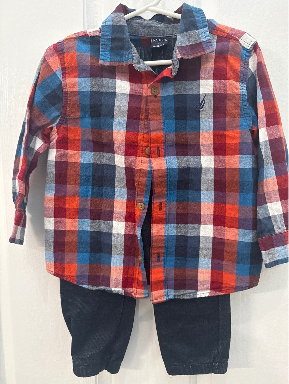 Nautica Boys 3T Plaid Button-Up Shirt with Crown & Ivy Kids Navy Pants